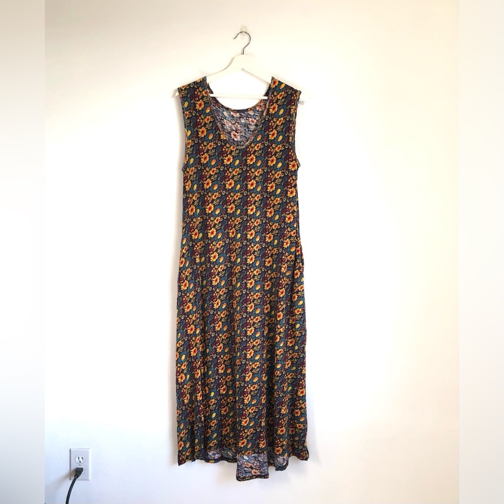 Natural Life Hangout Navy Blue / Yellow Boho Floral Cotton Midi Dress Size XS/S